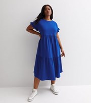 New Look Curves Bright Blue Frill Sleeve Midi Smock Dress